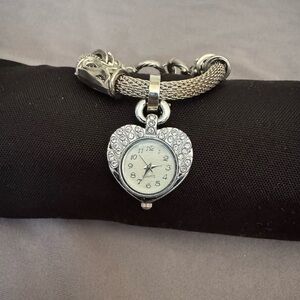 CLEARANCE Silver Heart Charm Bracelet Watch